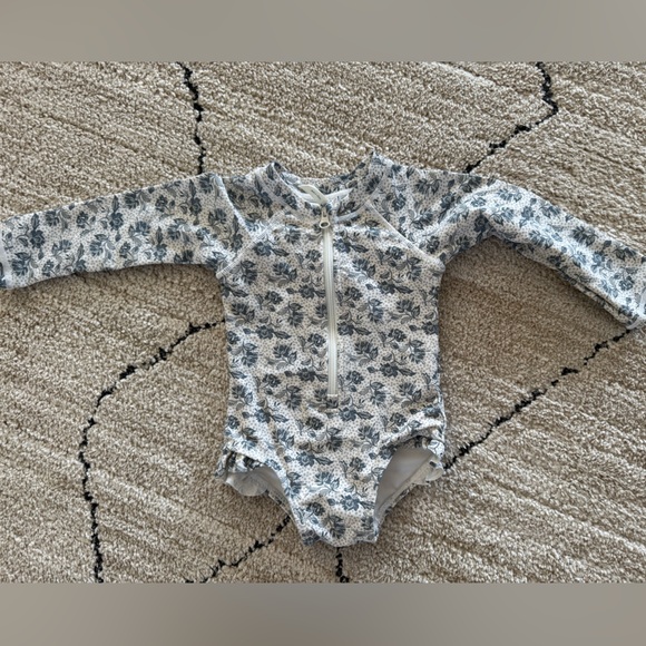 Rylee + Cru Blue Floral Long Sleeve Swimsuit - Picture 1 of 2